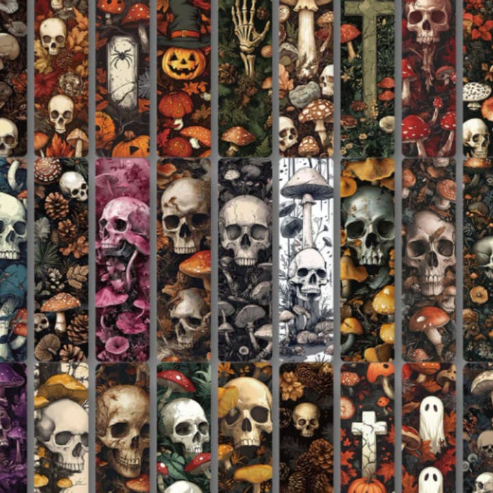 Magnifique Hearts - Wholesale Bookmark - Skull & Mushroom Bookmarks – Gothic Fall Aesthetic Set1