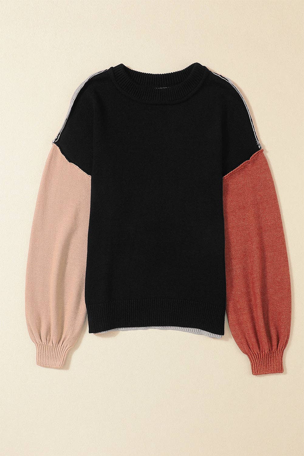 Suhkasana – wholesale Knitted jumper – Women′s – Colorblock Bishop Sleeve Ribbed Knit Sweater10