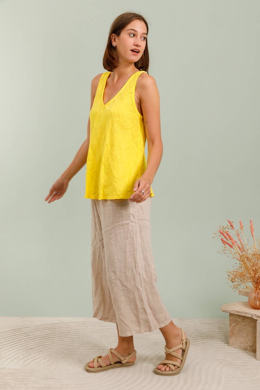 la maison des fibres naturelles – Calças - Mulher por atacado – Calça Capri 16531d 100% linho11