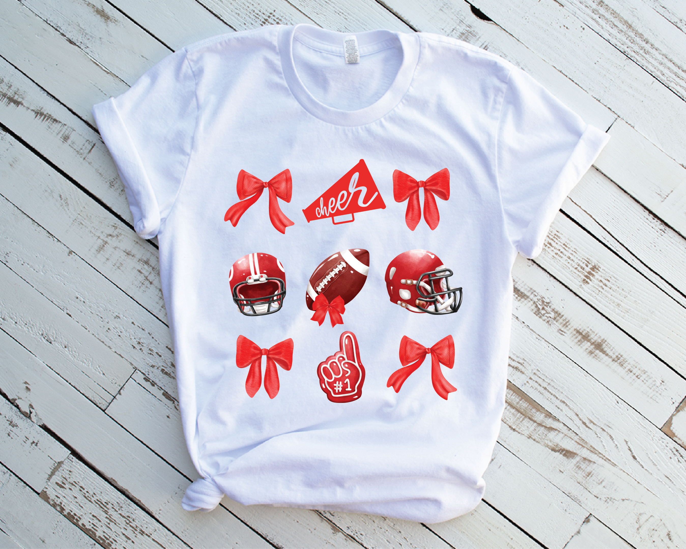 Southern Attitude Designs Inc – Großhandel T-Shirt (Grafikdruck) – Damen – Rote Fußballschleifen - Fußball-Grafik-T-Shirt0