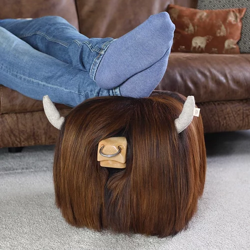 Tweed yourself - Vente Tabouret - Repose-pieds Highland Bull - CHESTNUT + anneau de nez1