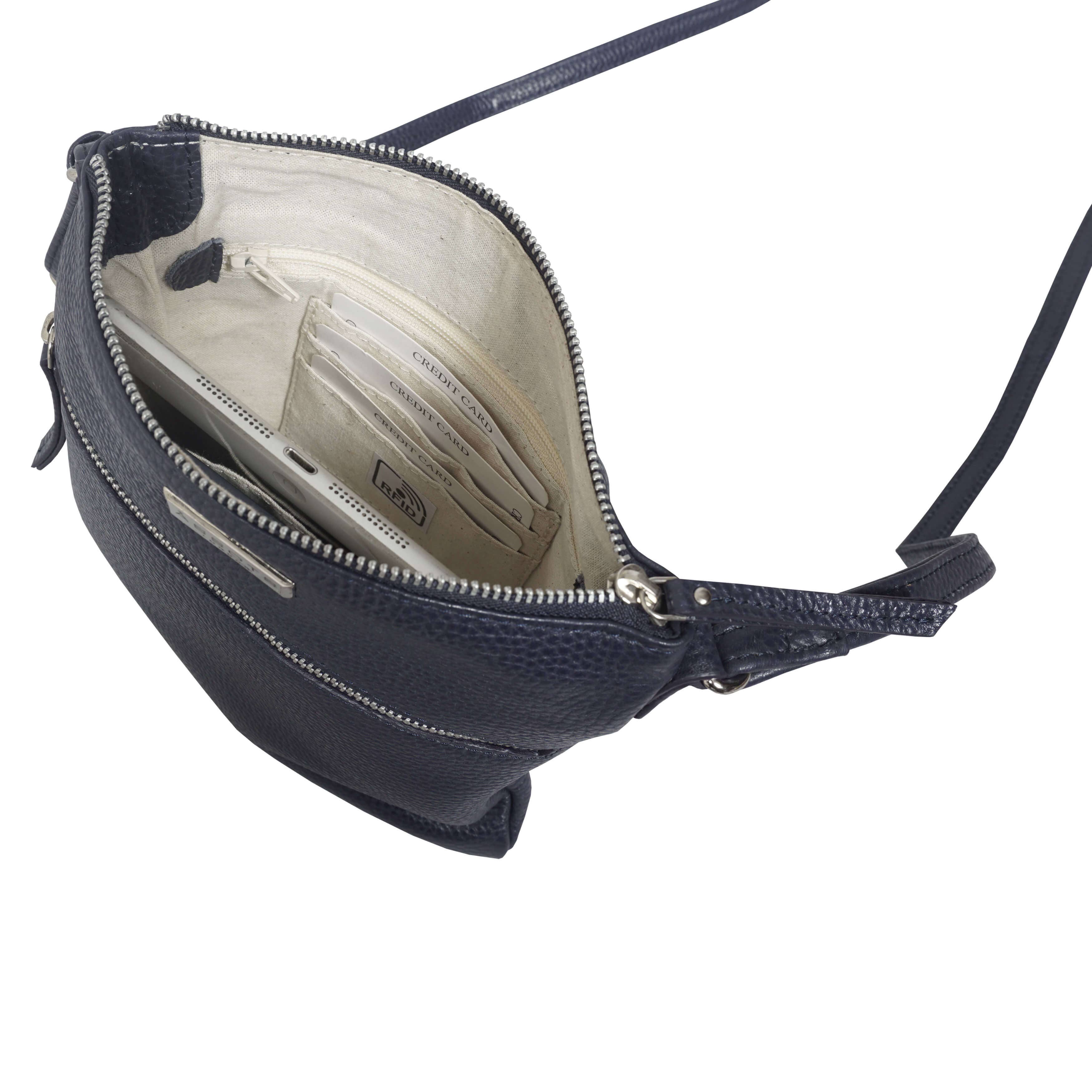 Assots London - Wholesale Crossbody Bag - Women's - 'ROSY' Navy Pebble Grain Soft Real Leather Crossbody Bag7