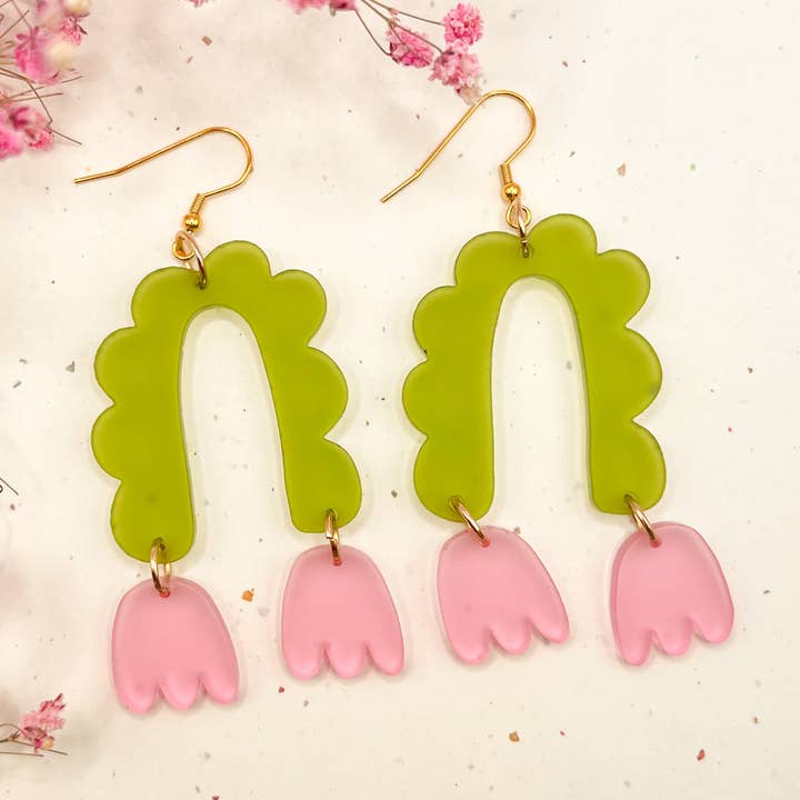 (Green/Pink) In Bloom Charm Acrylic Earrings for wholesale by Hoity Toity Goods