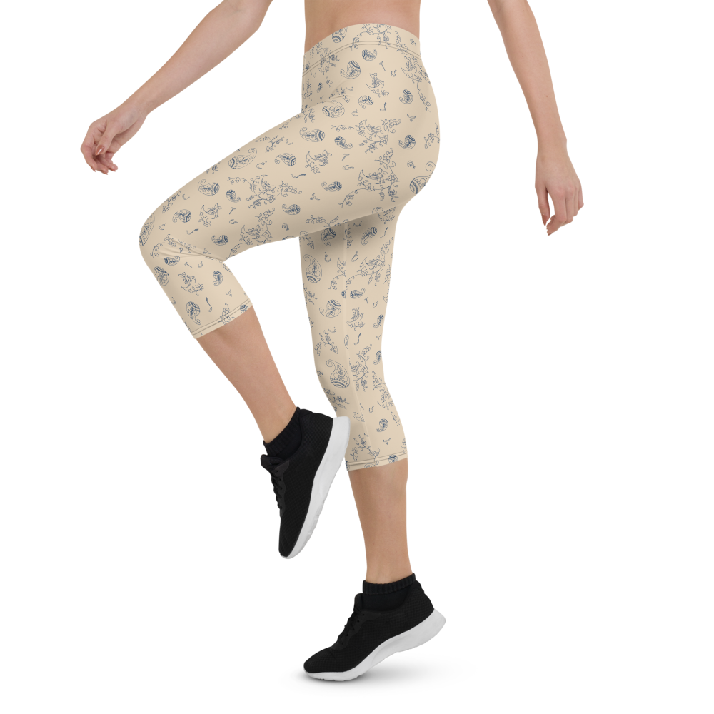 Ara - Wholesale Athletic/Lounge Leggings - Women's - Capri Cream Paisley-design Leggings2