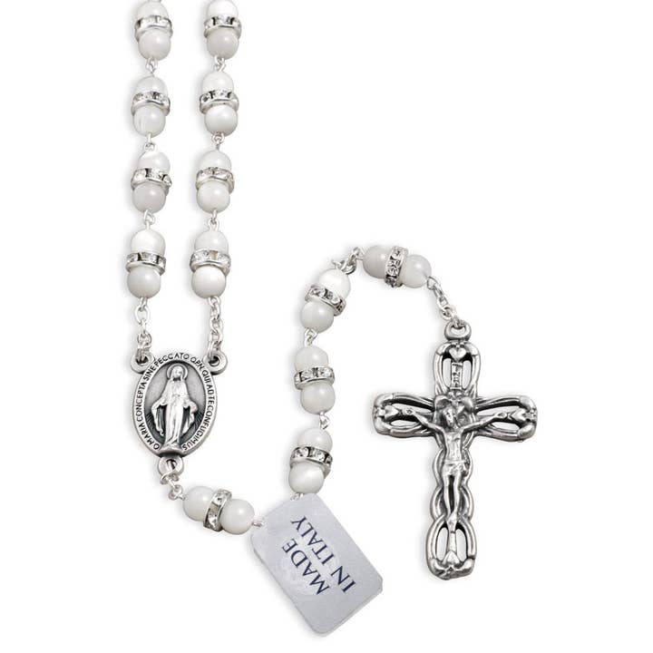 Rosary Mother of Pearl & Zirconia Rondelle Beads for wholesale by RM Trading
