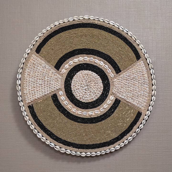 Round Handmade Beads Shells Wall Decoration Black - 50 cm for wholesale by DUA