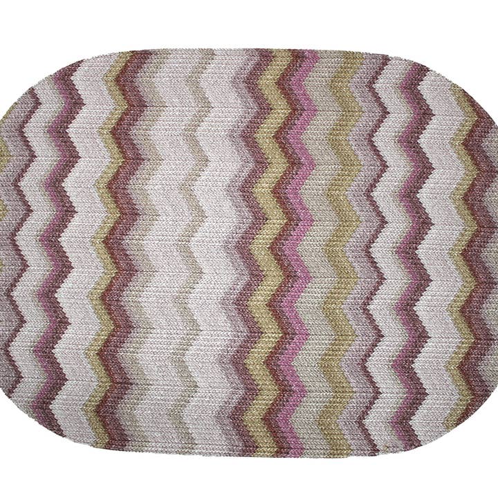 Signature Home Collection GmbH - Wholesale Placemat - Set of 6 oval synthetic leather zigzag grey blue pink placemat5