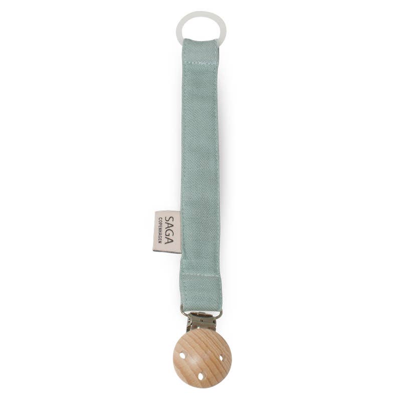 Saga Copenhagen - Wholesale Pacifier Clip - Baby - Pacifier Clip - Dusty Green - Organic Cotton - Silicone Ring0