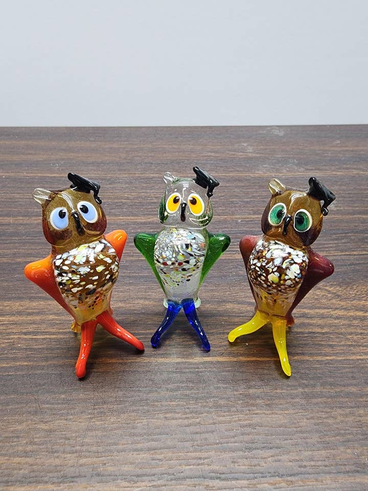 Naturally Colored Glass Figurine - Handcrafted - Owl Design for wholesale by Glass by Iness