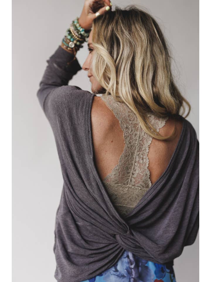 Three Bird Nest - Wholesale Blouse - Women's - Twisted Harmony Top - Charcoal Brown