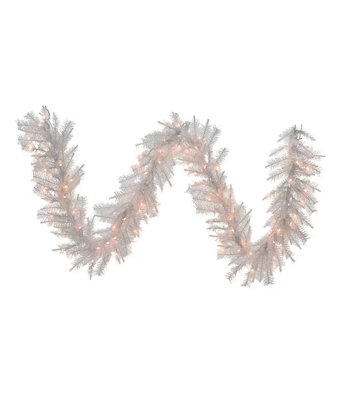 Kurt S. Adler, Inc. - Vente Fanion/guirlande - GUIRLANDE BLANCHE CRISTALLINE PRÉ-ÉCLAIRÉE DE 9 PI0