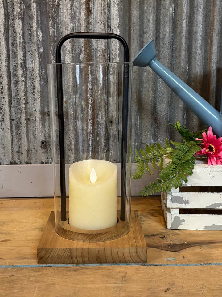 Wood Base Candle Holder With Glass for wholesale by DNS Designs