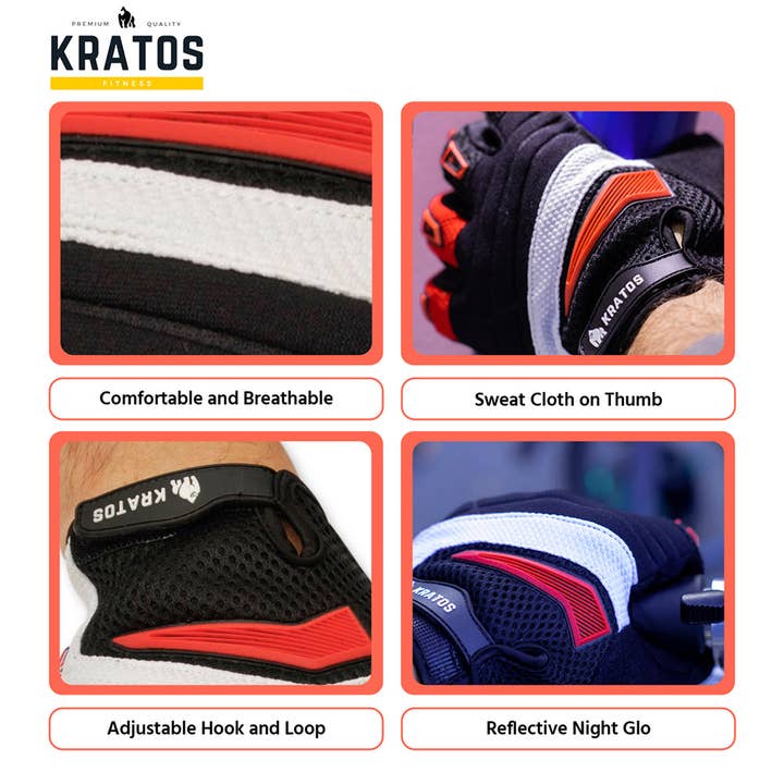 Kratos - Wholesale Gloves - Unisex - Red Mountain Bike Gloves for Men & Women with Knuckle Protection5