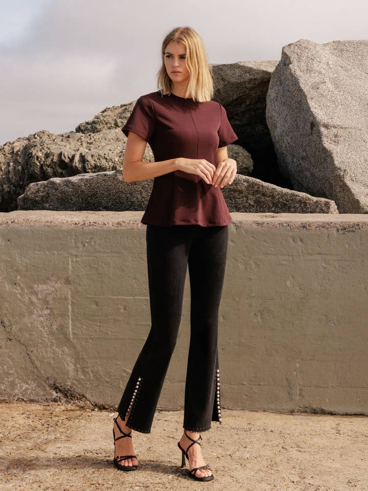 HIGH RISE PEARL EMBELLISHED BLACK BOOTCUT JEANS T7109BK for wholesale by VERVET by FLYING MONKEY