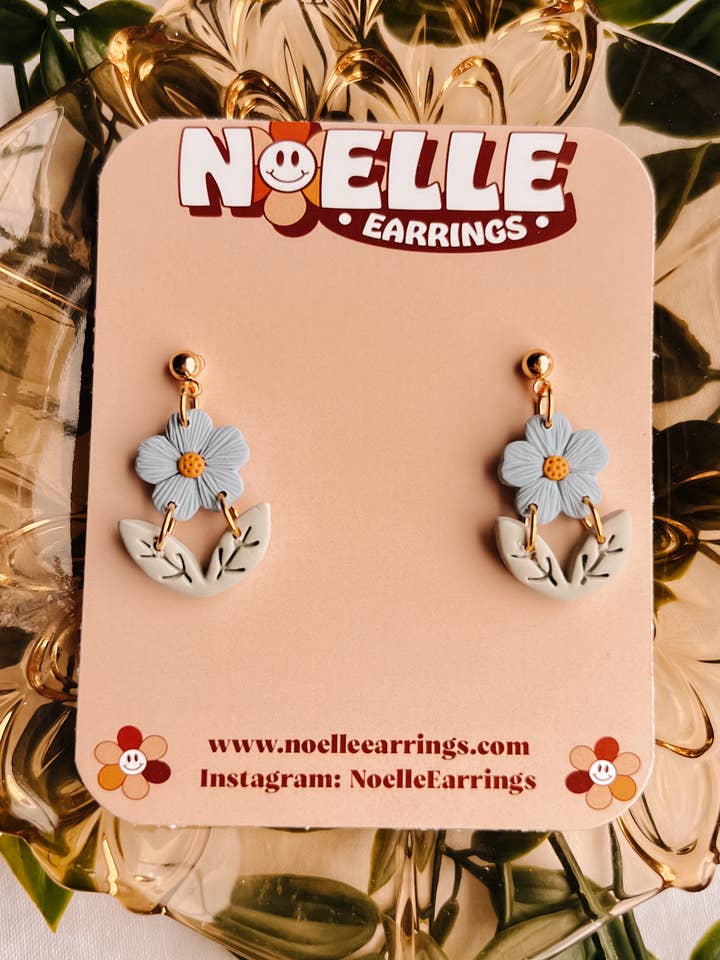 Blue Mini Bloom Earrings | Flower Polymer Clay Earrings for wholesale by Noelle Earrings