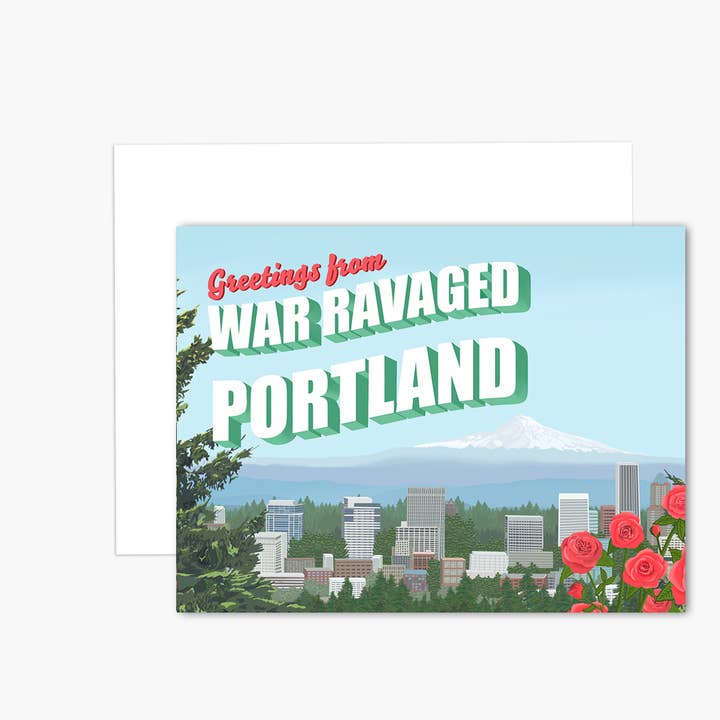 Greetings from War Ravaged Portland Greeting Card for wholesale by JessBecauseArtCo