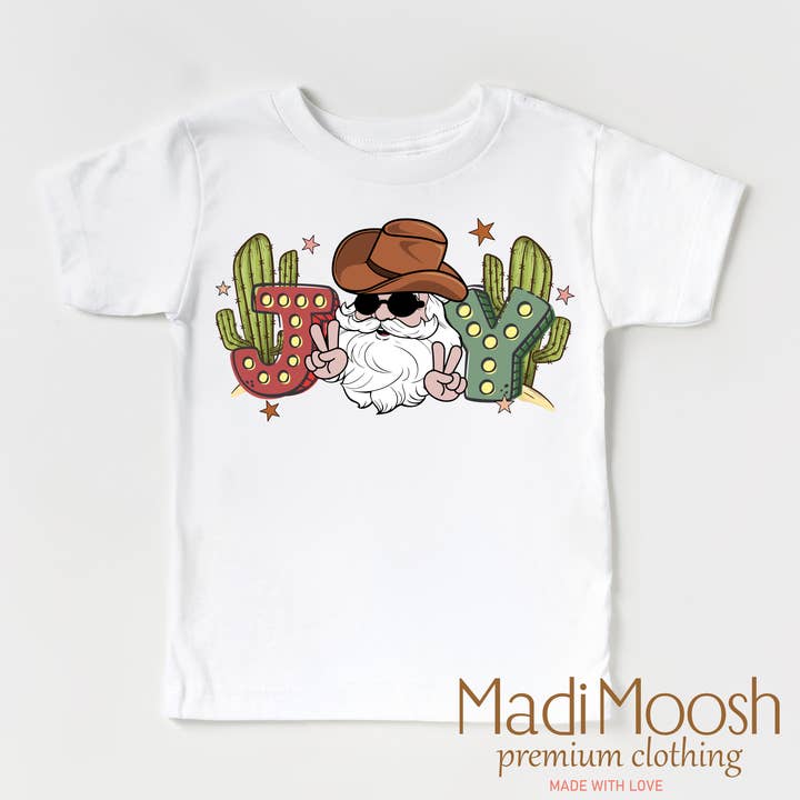 Madi Moosh - Wholesale Screen Printed T-Shirt - Kids - Cowboy Santa Christmas Shirt - Western Christmas Tee