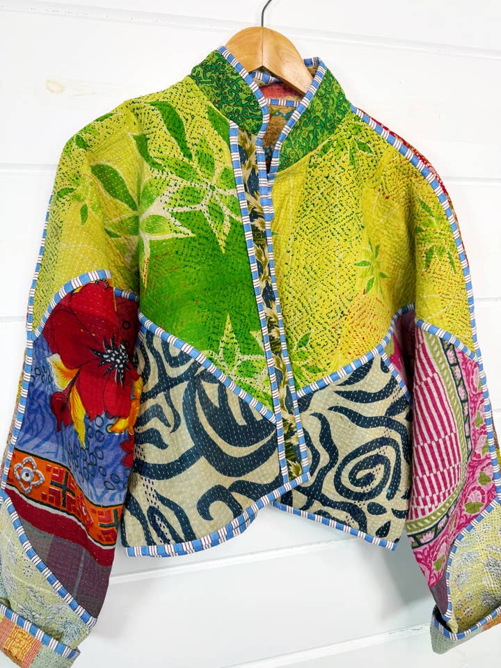 Kantha Quilted Jacket – Patchwork One-of-a-Kind Coat for wholesale by Folklore Couture