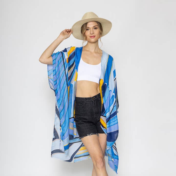 Kimono poncho met abstracte patroonprint voor wholesale door Fashion City