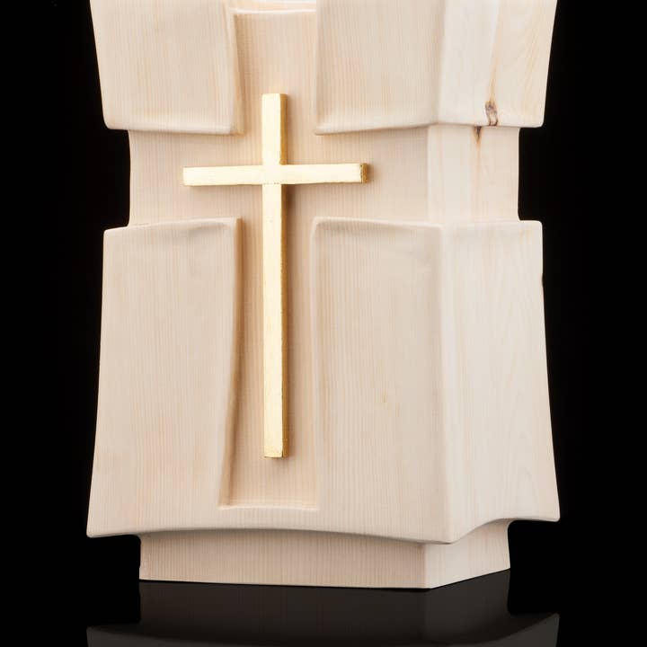 Zirbenurne - "Ruhe in Frieden mit goldenem Kreuz" für den Großhandel von Zirbelino