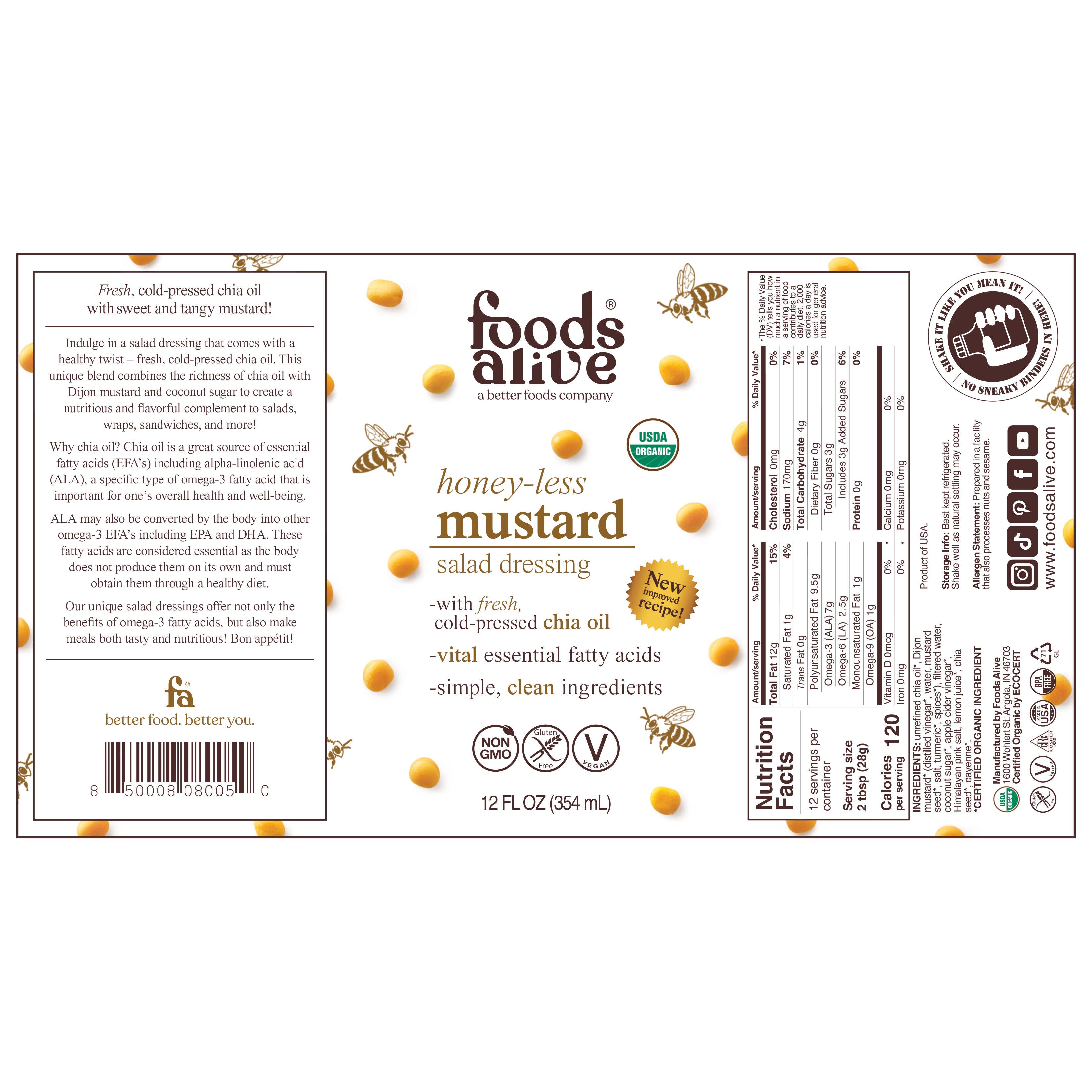 Foods Alive - Wholesale Salad Dressing - Honey-less Mustard Salad Dressing - Organic1