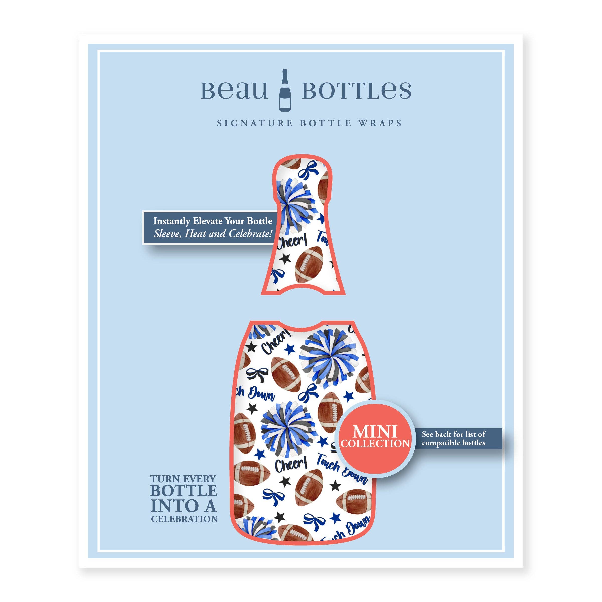 Beau Bottles - Wholesale Wine Gift Bag - Beau Bottles Royal Blue and White Game Day - MINI Prosecco Collection - Six Pack5