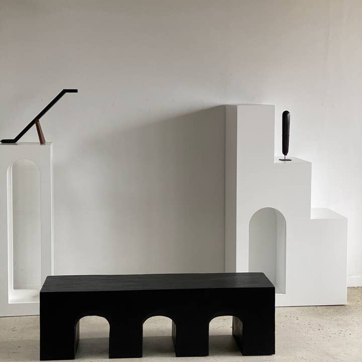 Office Objets - Wholesale Bench - Solid monoxyle wooden bench with sculpted base in 3 arches - Black color8