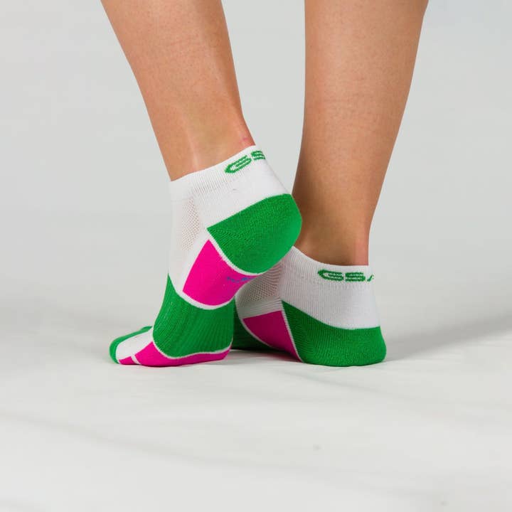 White Green Fuchsia Purple GSA 694 Extra Cushioned Performance Low Cut Socks / 3Pack for wholesale on Faire4