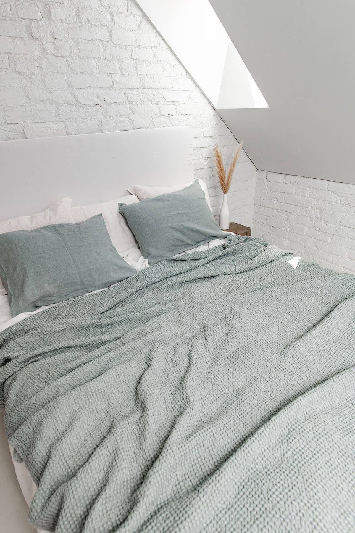 Linen waffle blanket in Sage Green for wholesale on Faire5