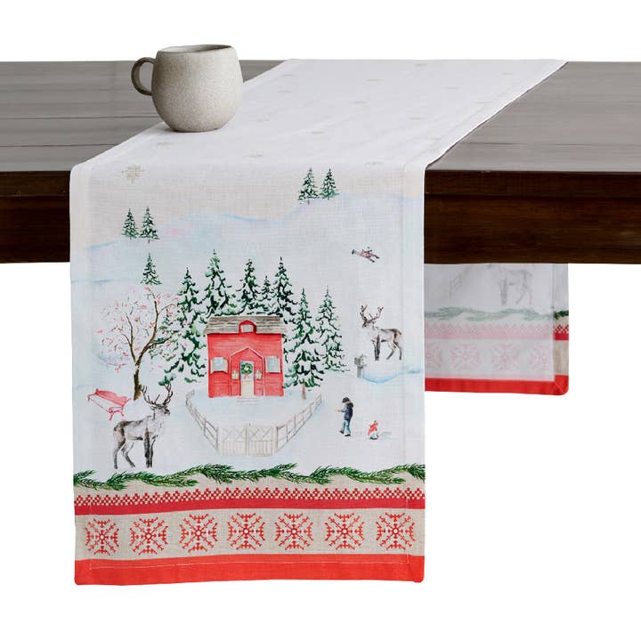 Table Runner 100% Cotton - Single Layer - Rural Christmas for wholesale by Maison d'Hermine - Design in Every Thread