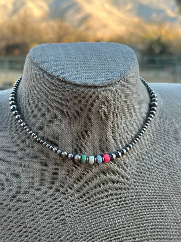 Navajo Style Navajo Pearl Sterling Silver Sherbet Opal Necklaces for wholesale by Nizhonitradersllc