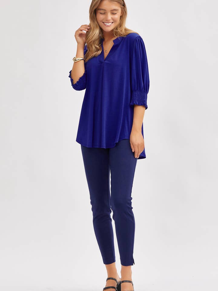 Dear Scarlett - Wholesale Blouse - Women's - Mandarin Collar 3/4 Smock Sleeve Blouse