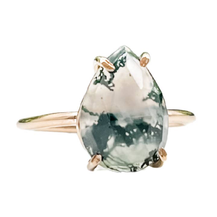 Simply Chic Jewelry - Vente Solitaire - Bague poire en agate mousse0