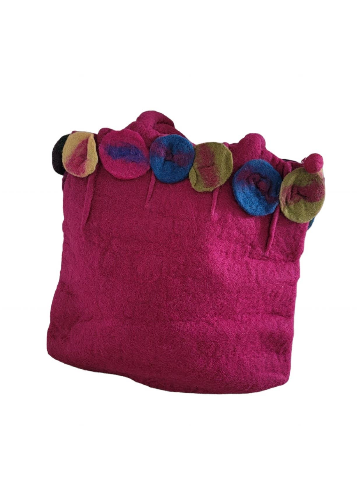 Evergreen Guardian Imports - Wholesale Tote Bag - Women's - BA594 Wool Felt Bag Purple-Pink With Floral Brim4