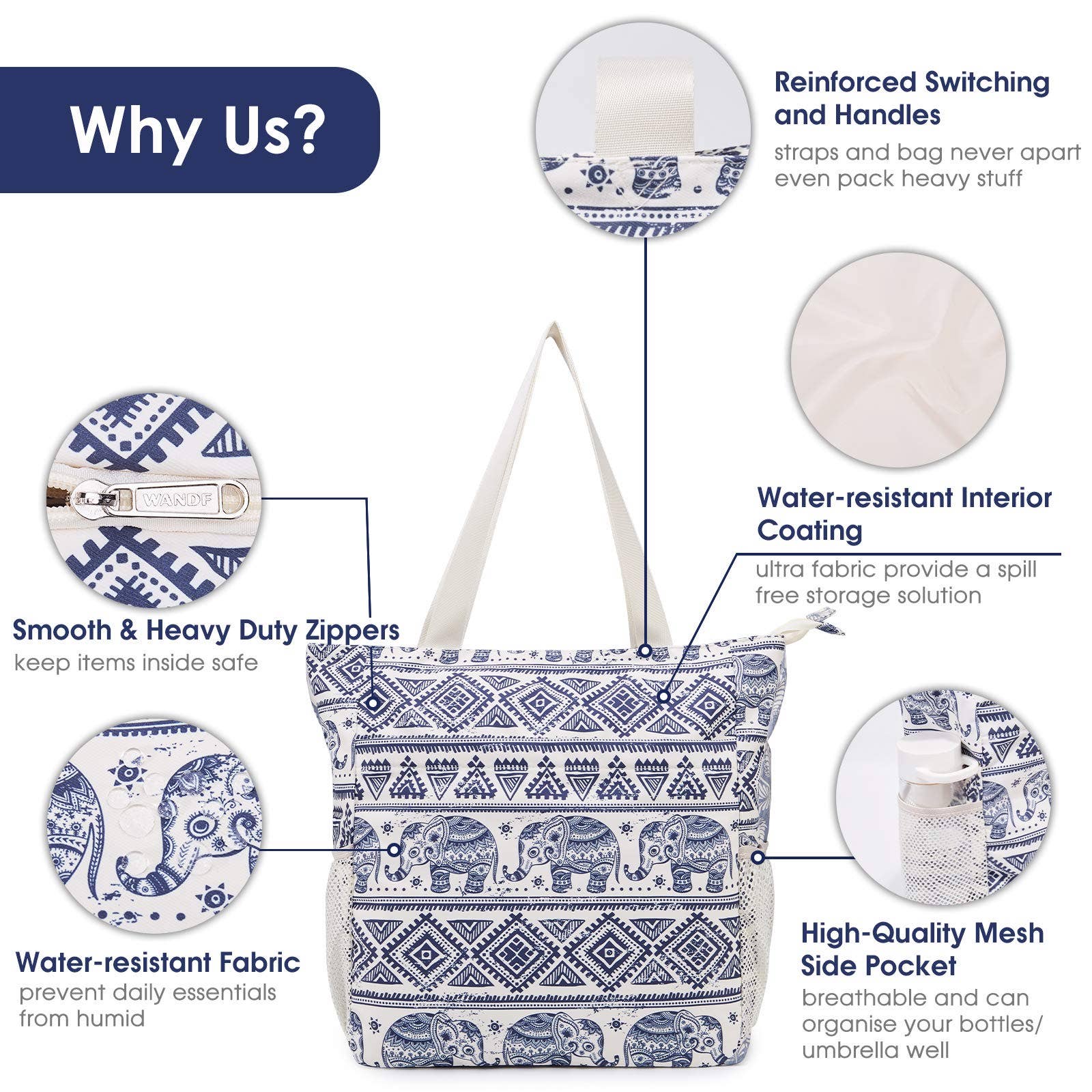 wandf - Wholesale Beach Bag - WANDF Water-resistant Beach Shoulder Tote Bag for Women9