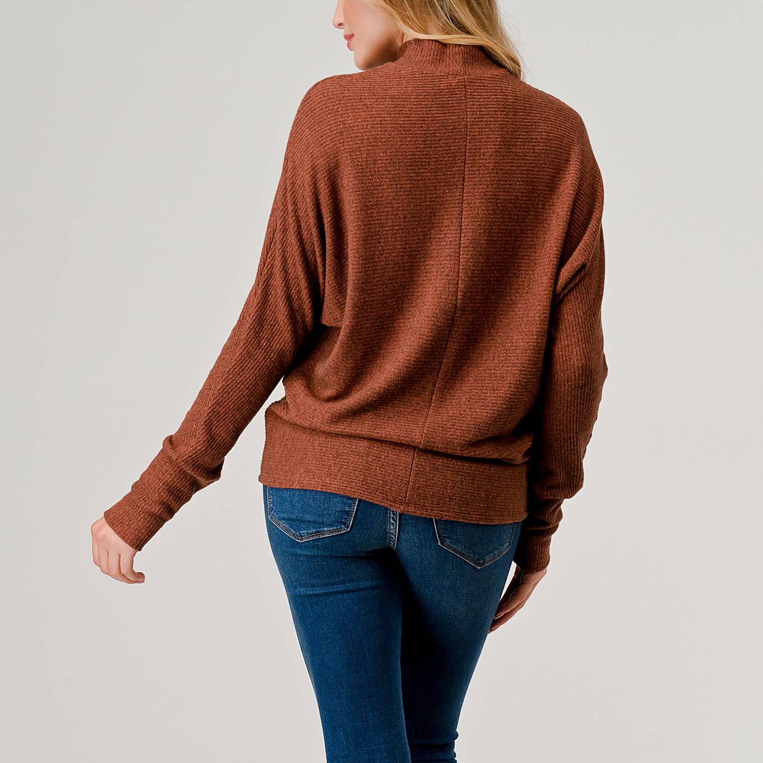 Heimious - Wholesale Knit Top - Women's - Mock Neck Long Dolman Sleeve Ribbed Knit Top, T26142