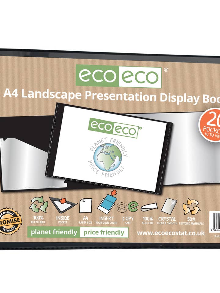 A4 50% Reciclado 20 Pocket Landscape Apresentação Display Book por atacado de eco-eco Stationery Ltd