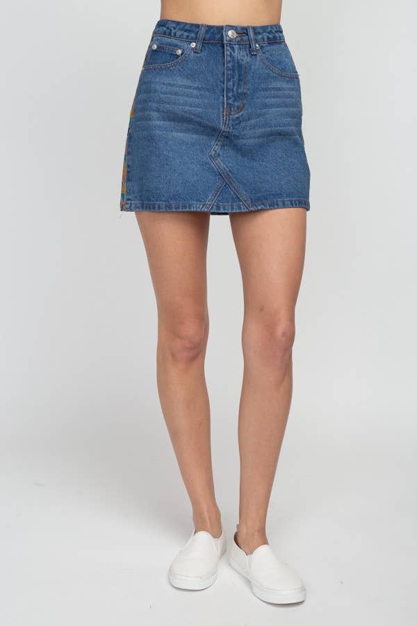 GEOMETRIC SIDE TAPE DENIM SKIRT S7422 for wholesale on Faire0
