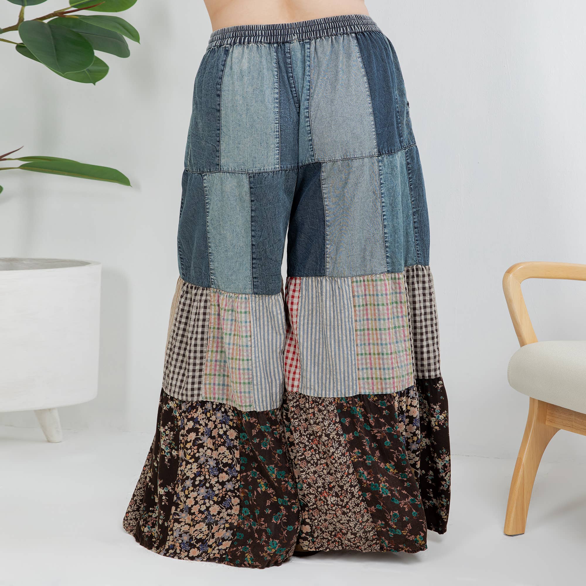 Young Threads - Venta al por mayor Pantalones - Mujer - Pantalones de Encaje y Punto con Inserciones de Parche en Denim de Capas Boho (Nuevo)17