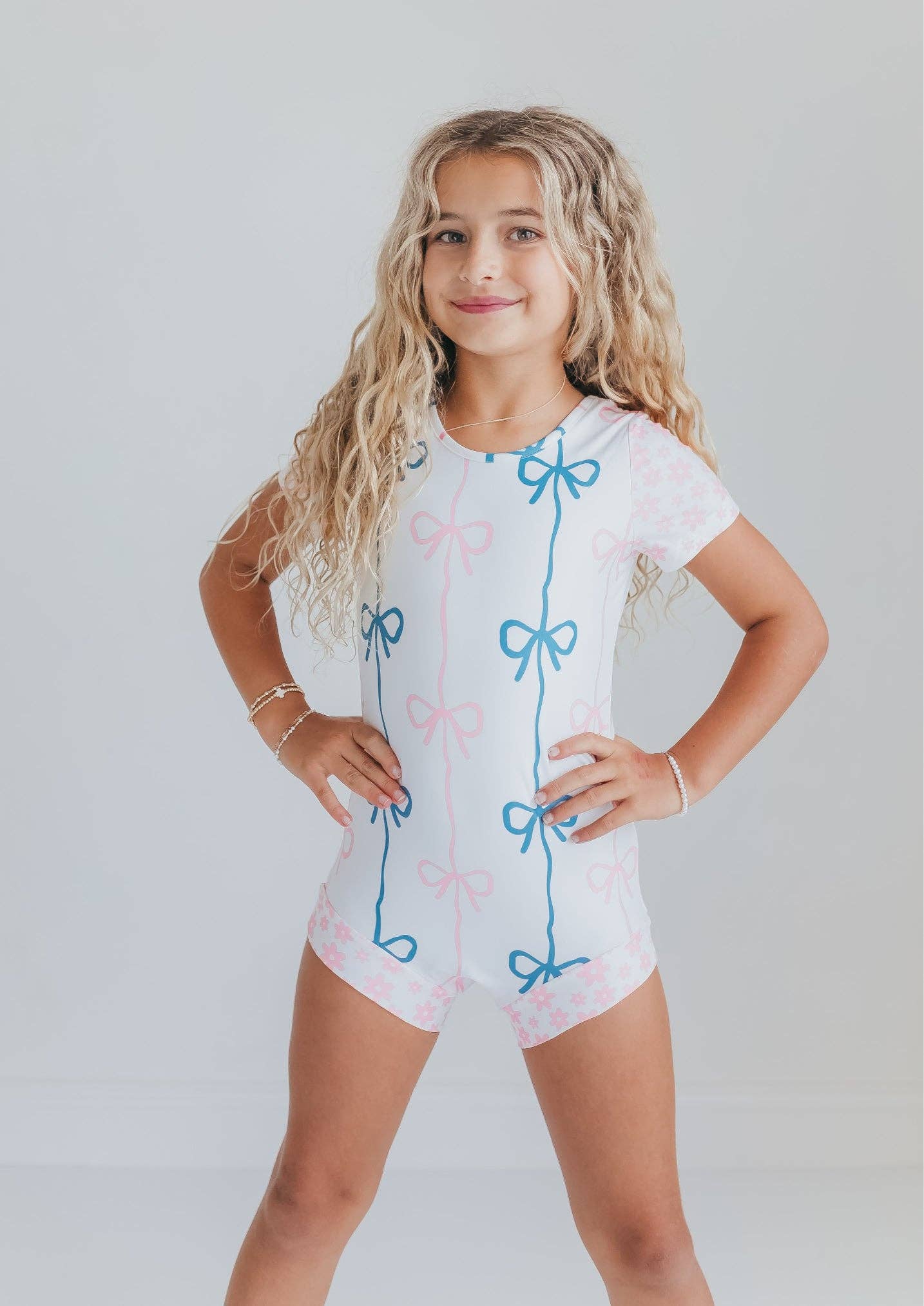 Oopsie Daisy - Wholesale Leotard - Kids - Kids Pink & Blue Bow Shortie Ballet Dance Gymnastics Leotard0