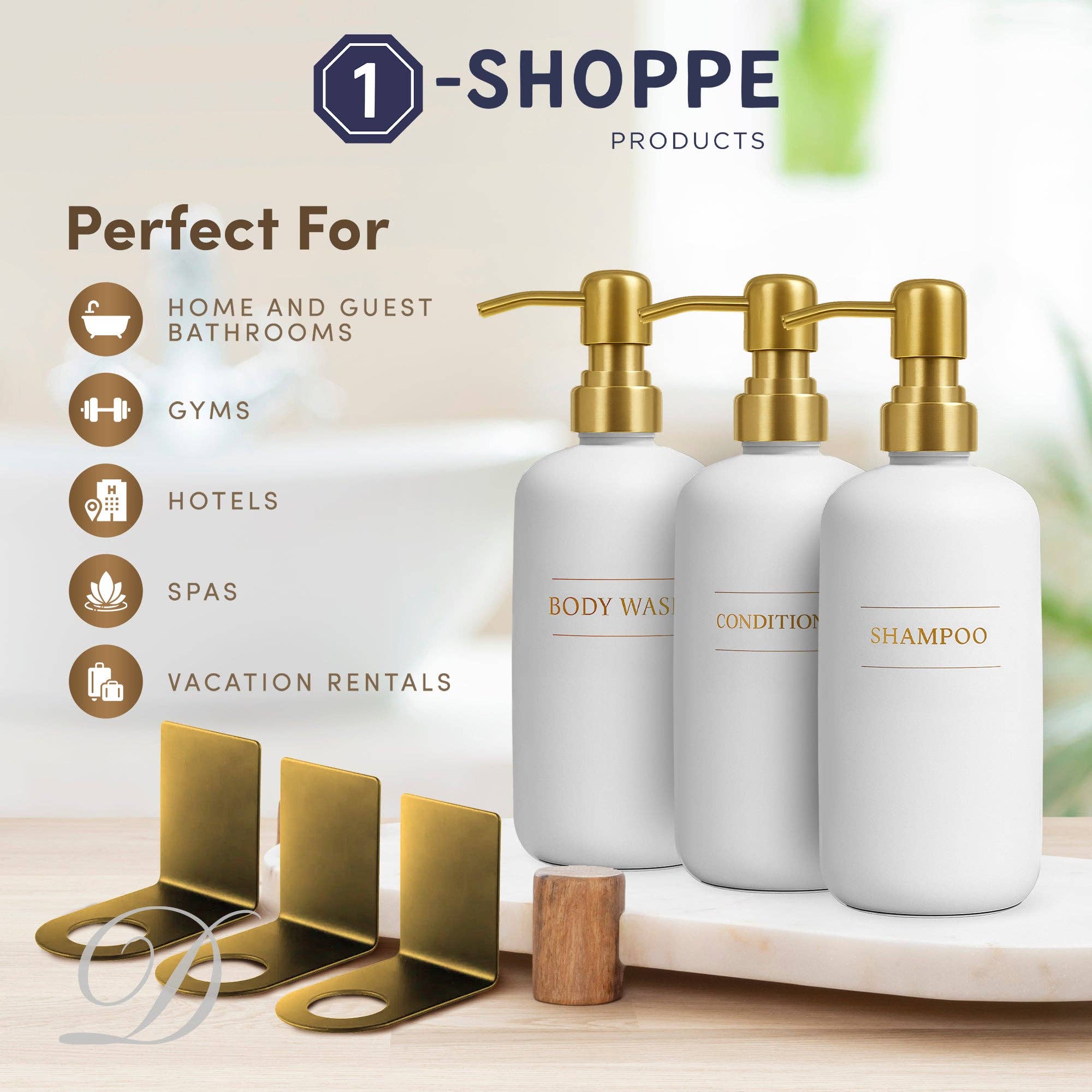 Diversified Hospitality Solutions - Wholesale Soap Dispenser - Diversified Hospitality Solutions White Plastic Bottle | Refillable Wall Mount Liquid Soap Dispenser with No Drill Brackets |16 oz Shampoo, Conditioner and Body Wash for every Bathroom | Three Bottles1
