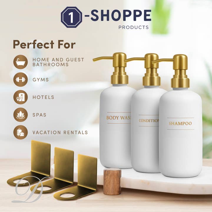 Diversified Hospitality Solutions - Wholesale Soap Dispenser - Diversified Hospitality Solutions White Plastic Bottle | Refillable Wall Mount Liquid Soap Dispenser with No Drill Brackets |16 oz Shampoo, Conditioner and Body Wash for every Bathroom | Three Bottles1