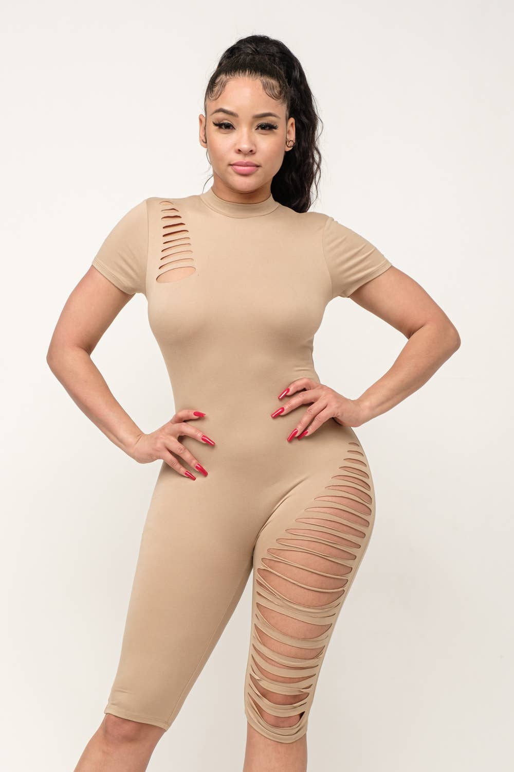 Julia by LoveJ – wholesale Romper – Women's – Shoulder And Bottom Side Laser Cut Back Zipper Romper6