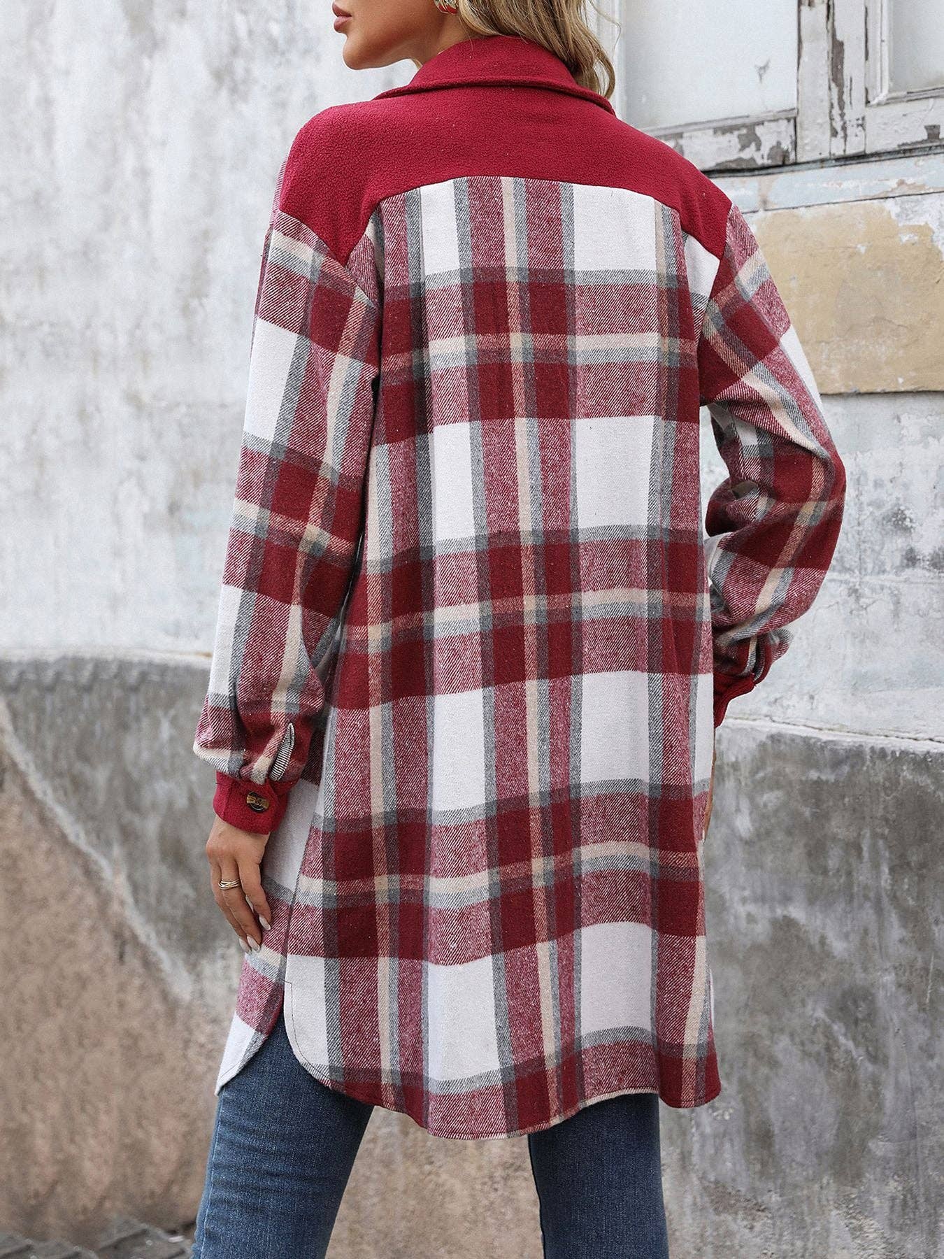 Suhkasana - Wholesale Shirt Jacket/Shacket - Women's - Plaid Shirt Jacket for Women - Long Button Front Coat10
