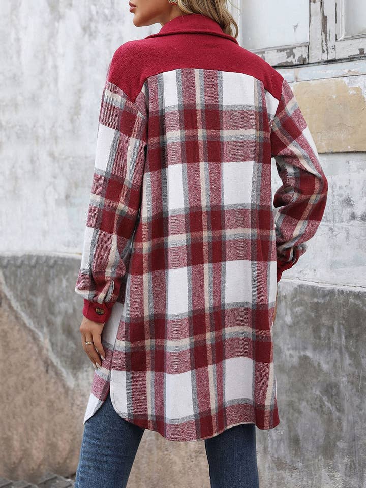 Suhkasana - Wholesale Shirt Jacket/Shacket - Women's - Plaid Shirt Jacket for Women - Long Button Front Coat10