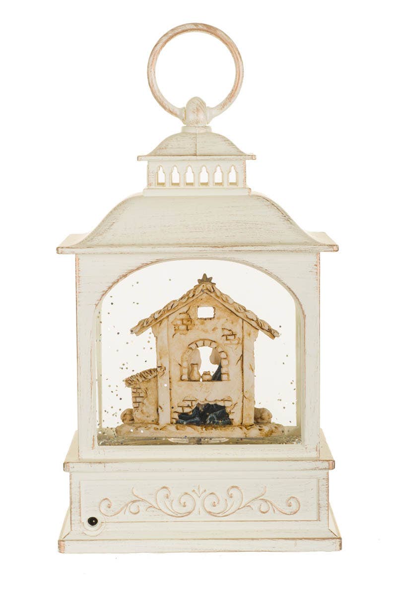 Starlight Collection - Wholesale Decorative Tabletop Object - Musical White Led Lantern Snow Globe With Nativity Scene2