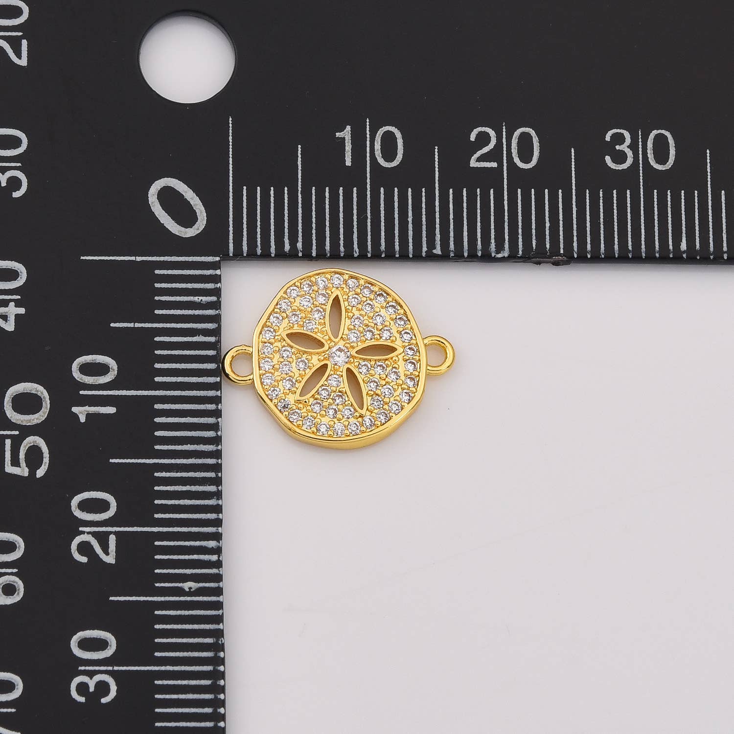Beads Creation – wholesale Individual charm/pendant – CZ Sand Dollar Link, Gold Filled Flower Connector, CN4922