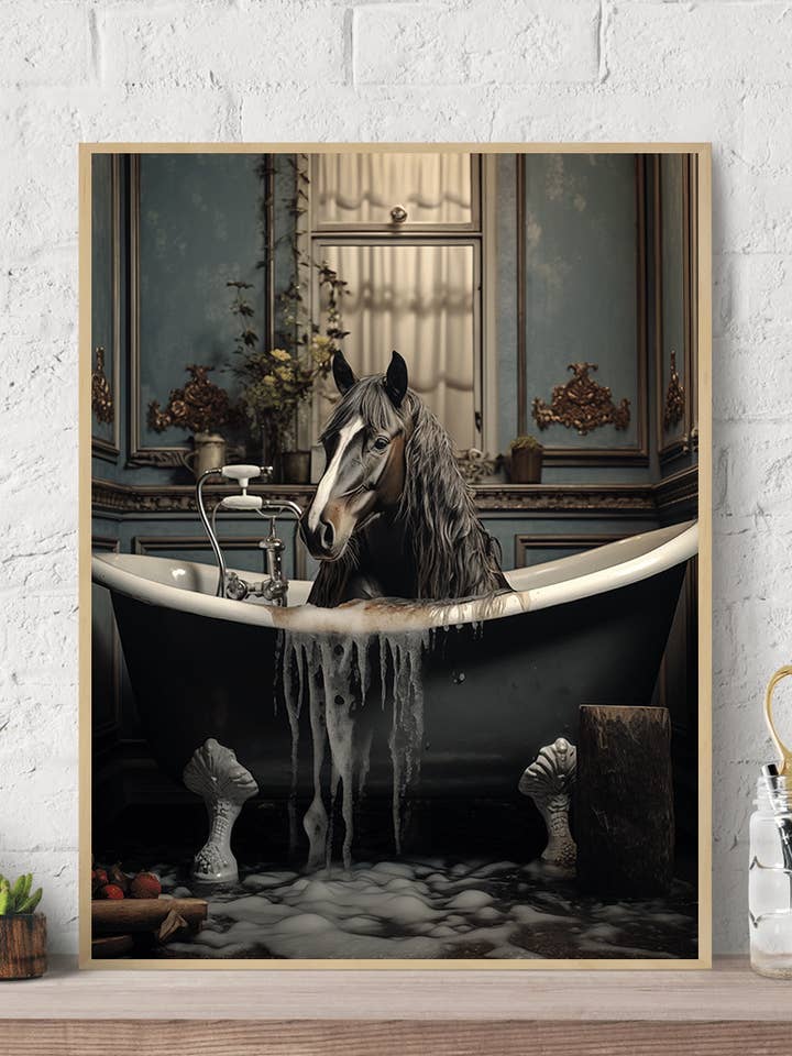 Cavalo Banheira Humor Tela Impressão artística de parede por atacado de Arttique - Artistry Canvas Prints
