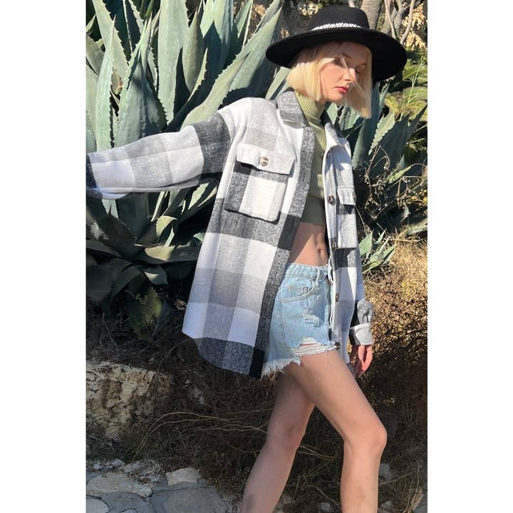 Mapcie - Wholesale Jacket - Women's - PLAID SHACKET WITH POCKETS