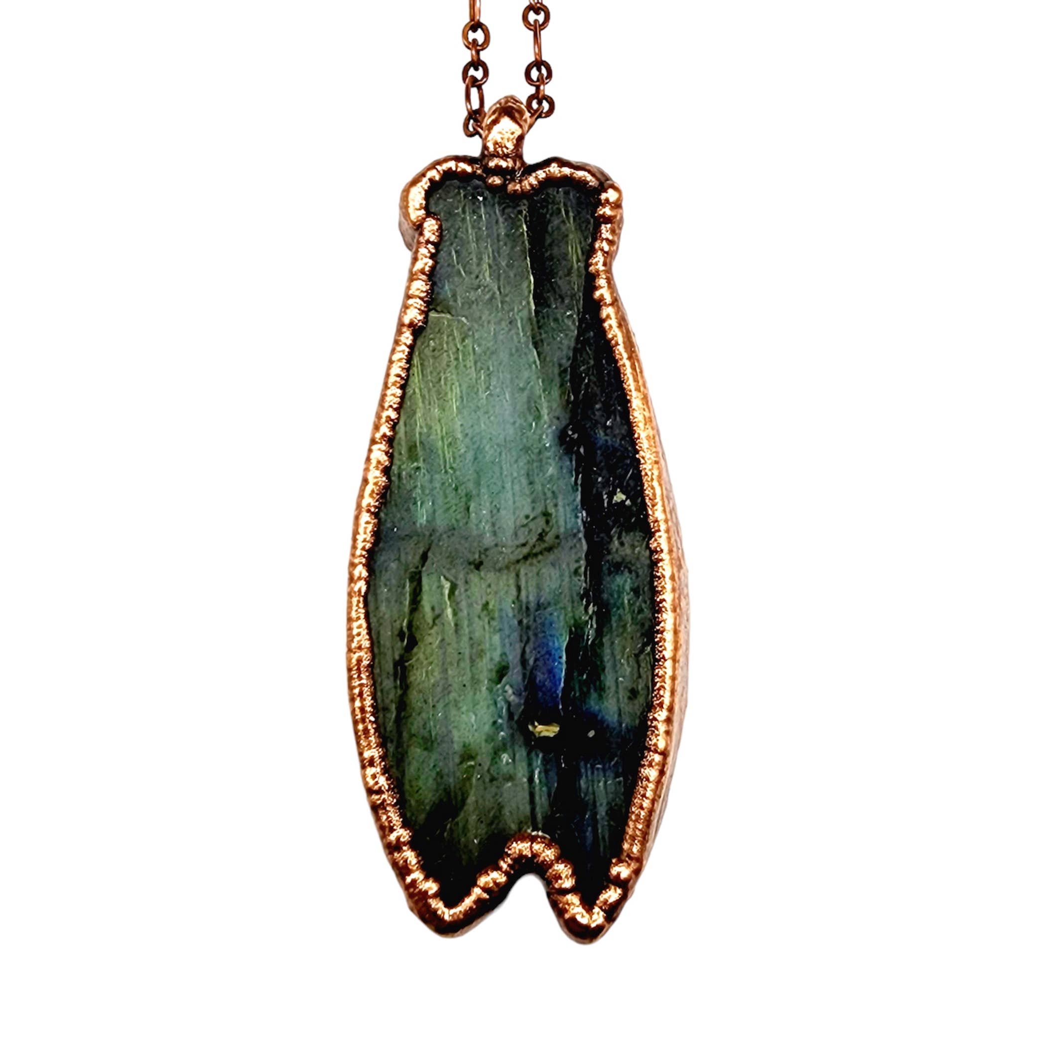 MergingMetals - Wholesale Pendant/Charm Necklace - Carved Labradorite Dark Lyric Cicada Necklace5